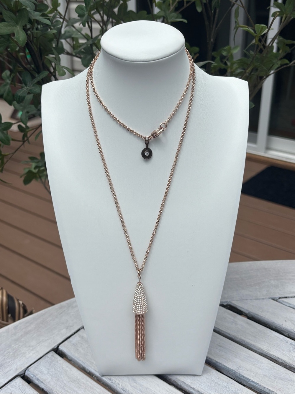 Layered Rose Gold Tassel Pendant Necklace - Women's Jewelry
